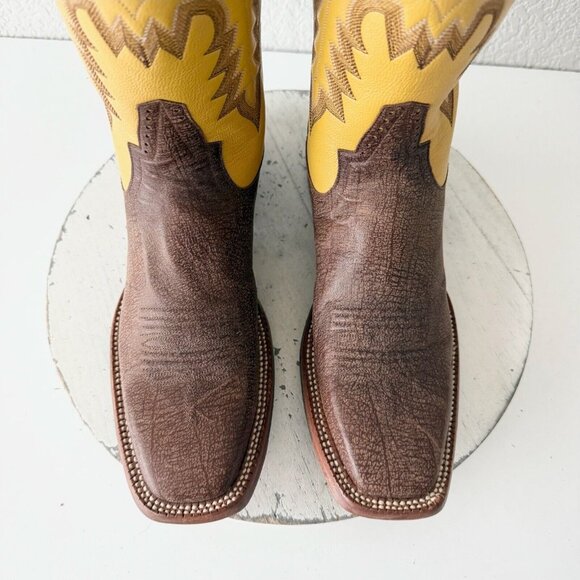 Rod Patrick Mens Cowboy Boots 8AA Brown Kangaroo Yellow Top Western Square Toe - Picture 7 of 13